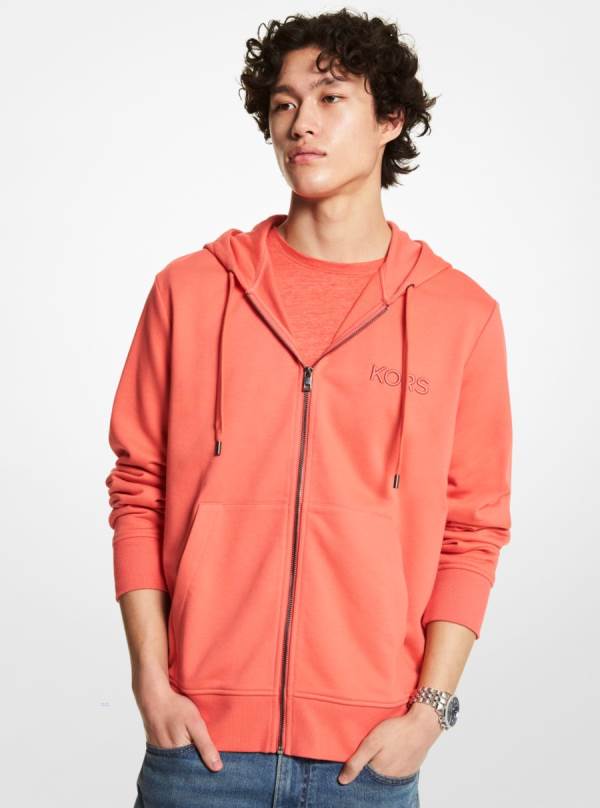 Panske Mikiny S Kapucňou Michael Kors Embroidered Logo Cotton Terry Zip-Up Hnede Ruzove - Oblecenie Michael Kors Lacne | MZEWN-2058